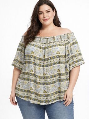 Lane Bryant Women’s  26/28 Top Blouse Shirt Floral Short Off Sleeve Pullover